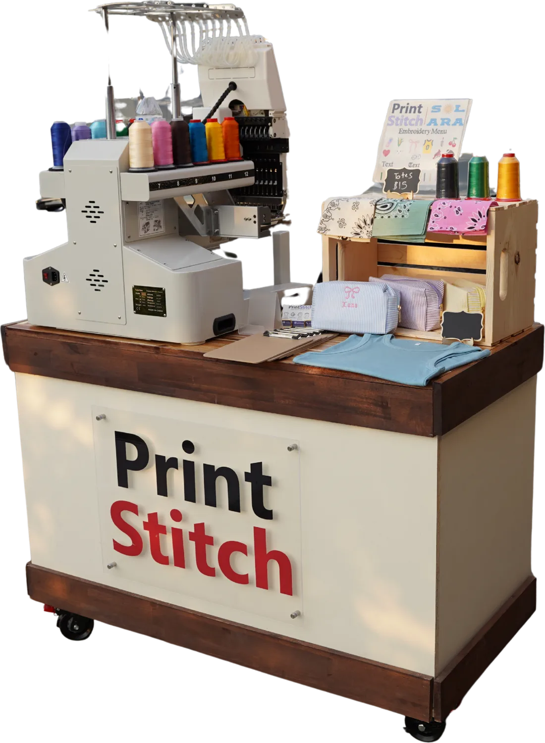 The PrintStitch mobile embroidery cart
